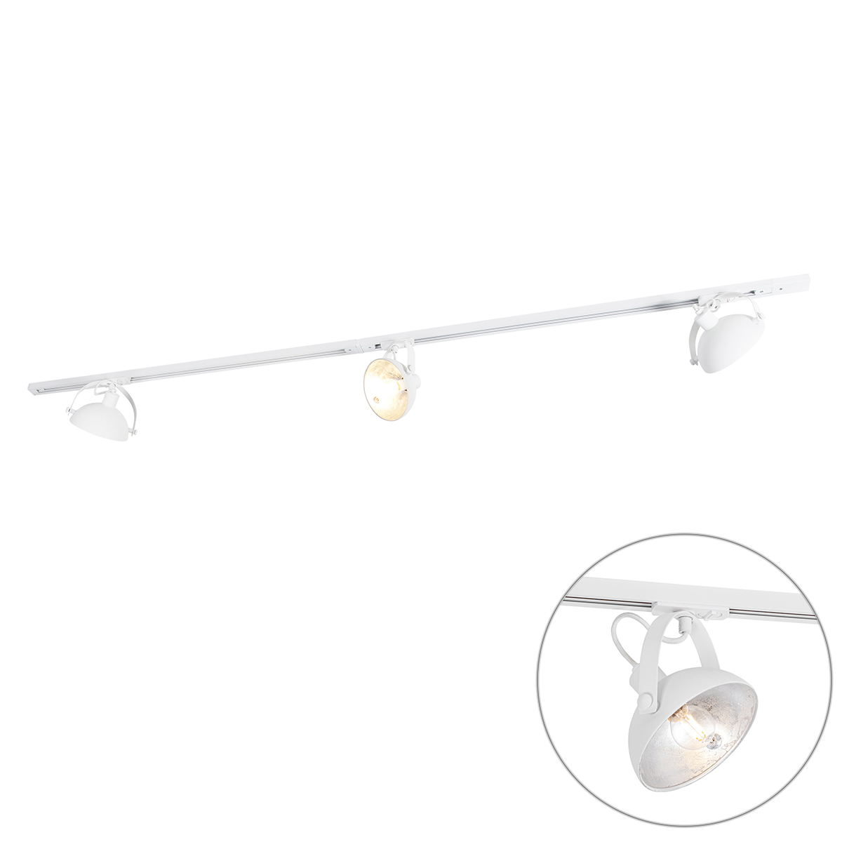 1-fázový koľajnicový systém s 3 nastaviteľnými bodovými svetlami biely - Magnax