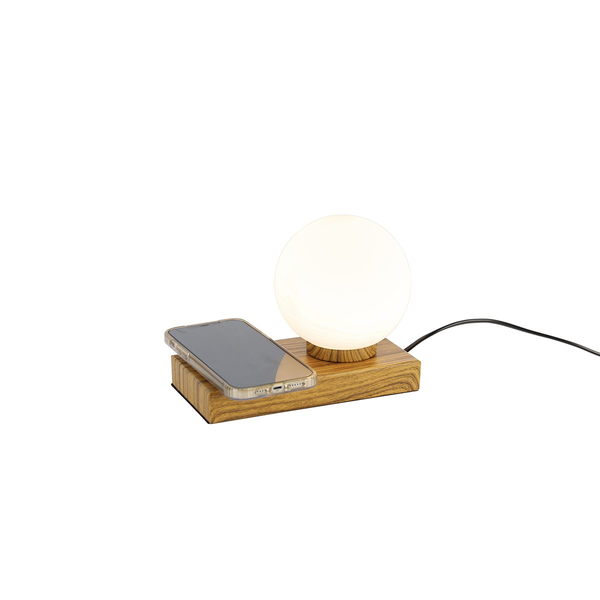 Image of Lampada da tavolo naturale con touch e caricatore a induzione - Janneke