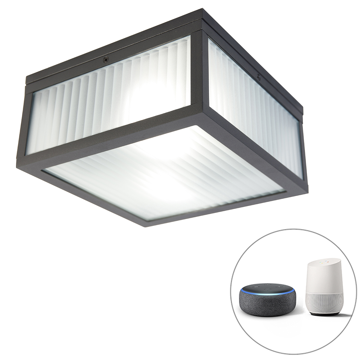 Inteligentné vonkajšie stropné svietidlo čierne s rebrovaným sklom vrátane Wifi A60 - Charlois