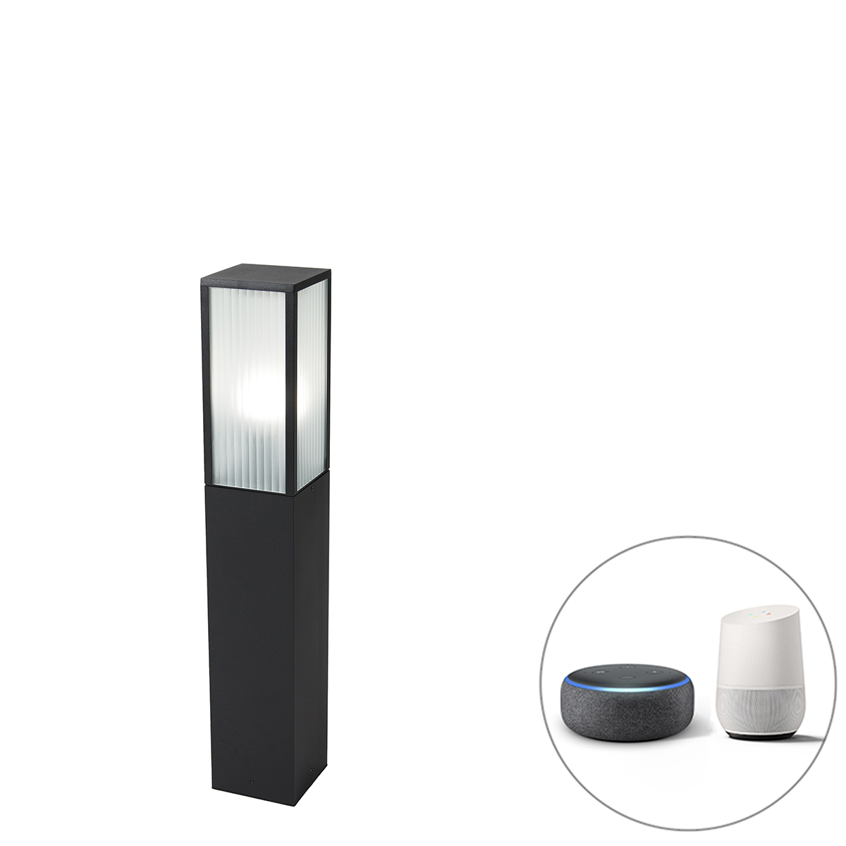 Smart staande buitenlamp zwart met ribbel glas 80 cm incl. Wifi A60 - Charlois