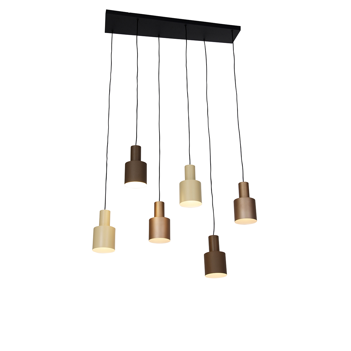 Hanging lamp bronze with taupe and beige 6-light - Ans