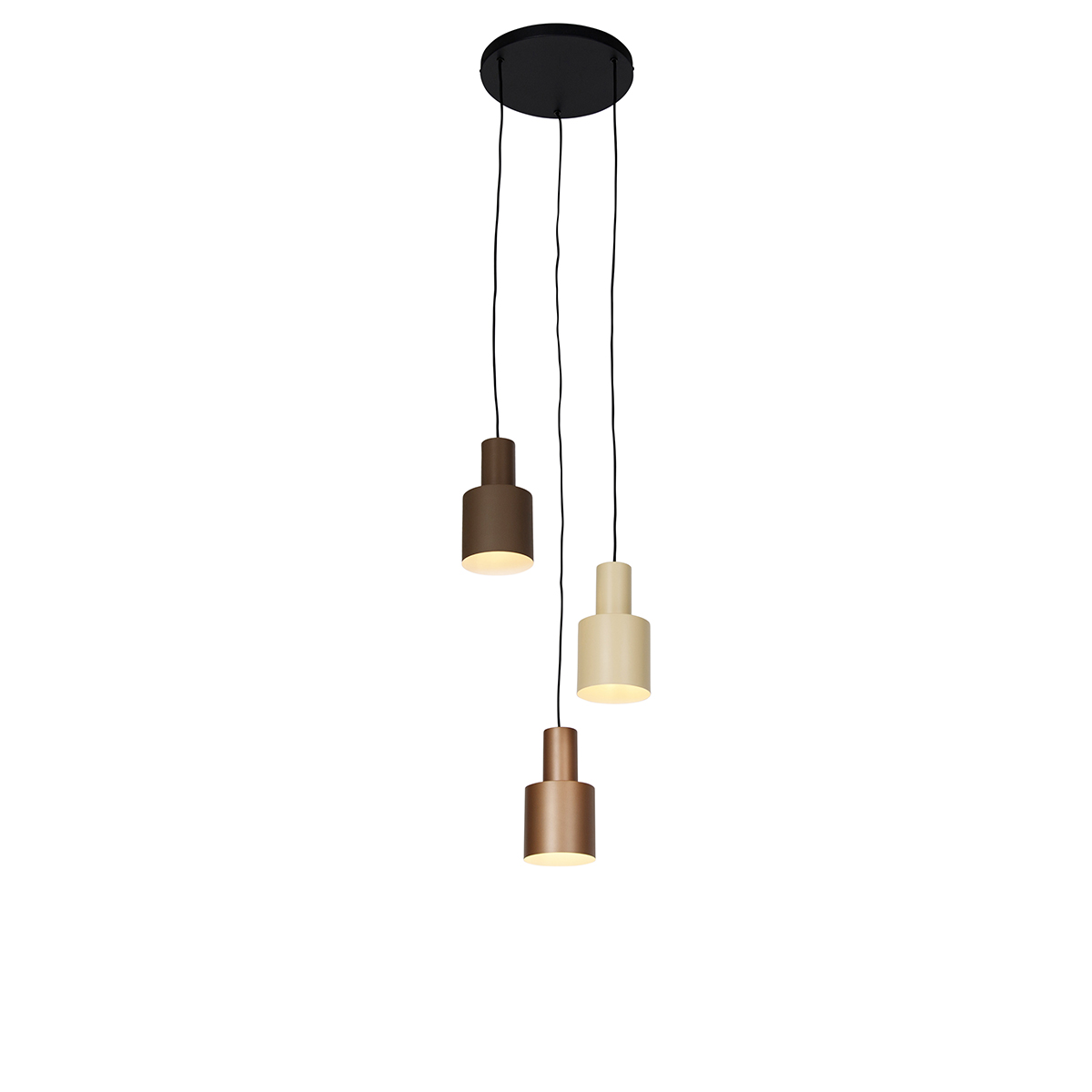 Hanging lamp bronze with taupe and beige 3-light - Ans