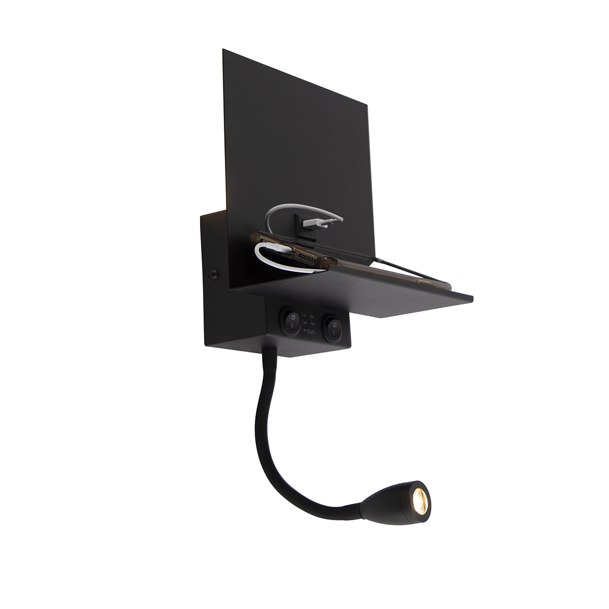 Smart vägglampa svart med USB och flexarm inkl WiFi G9 – Flero