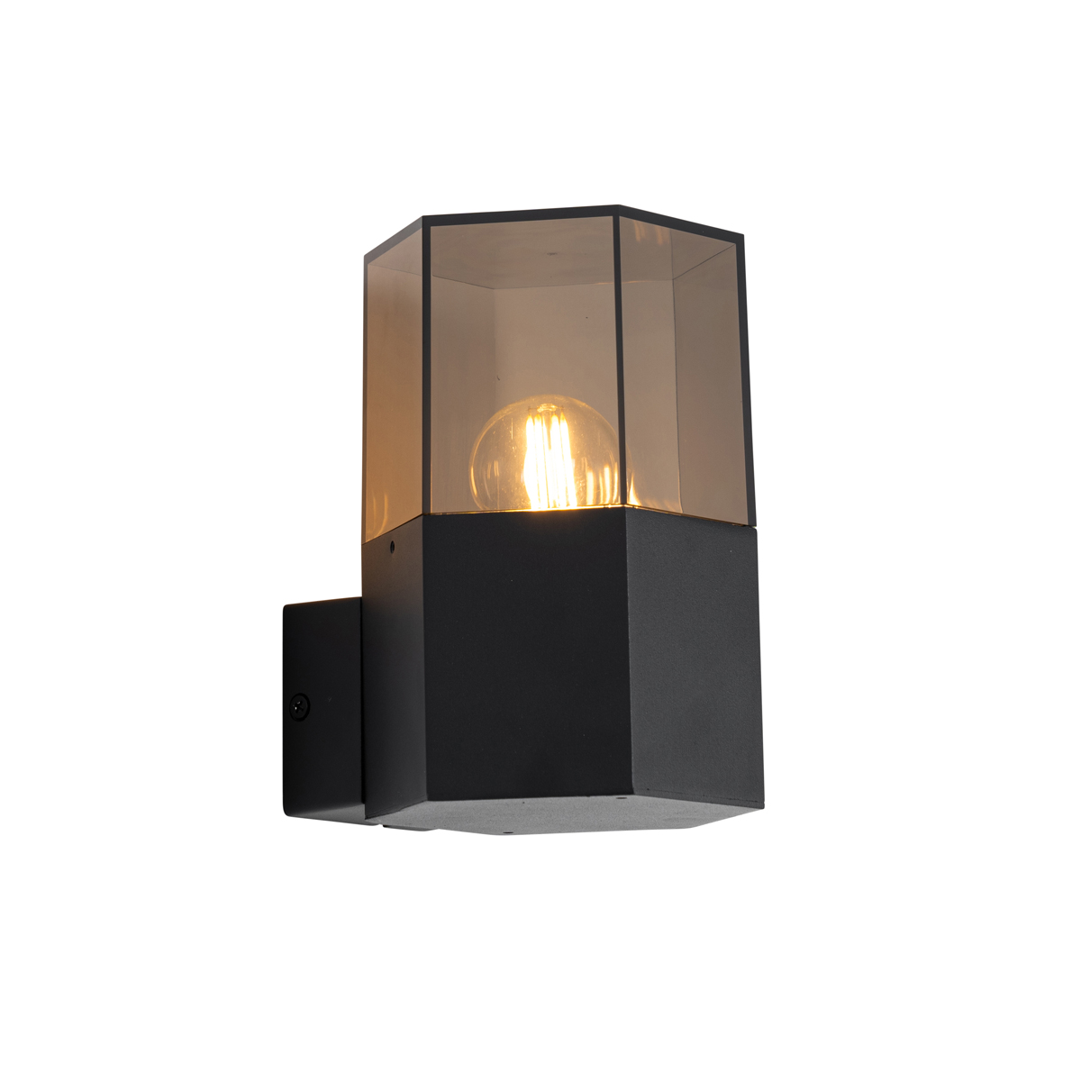 Kültéri fali lámpa fekete füstüveggel hatszögletű IP44 - Dánia