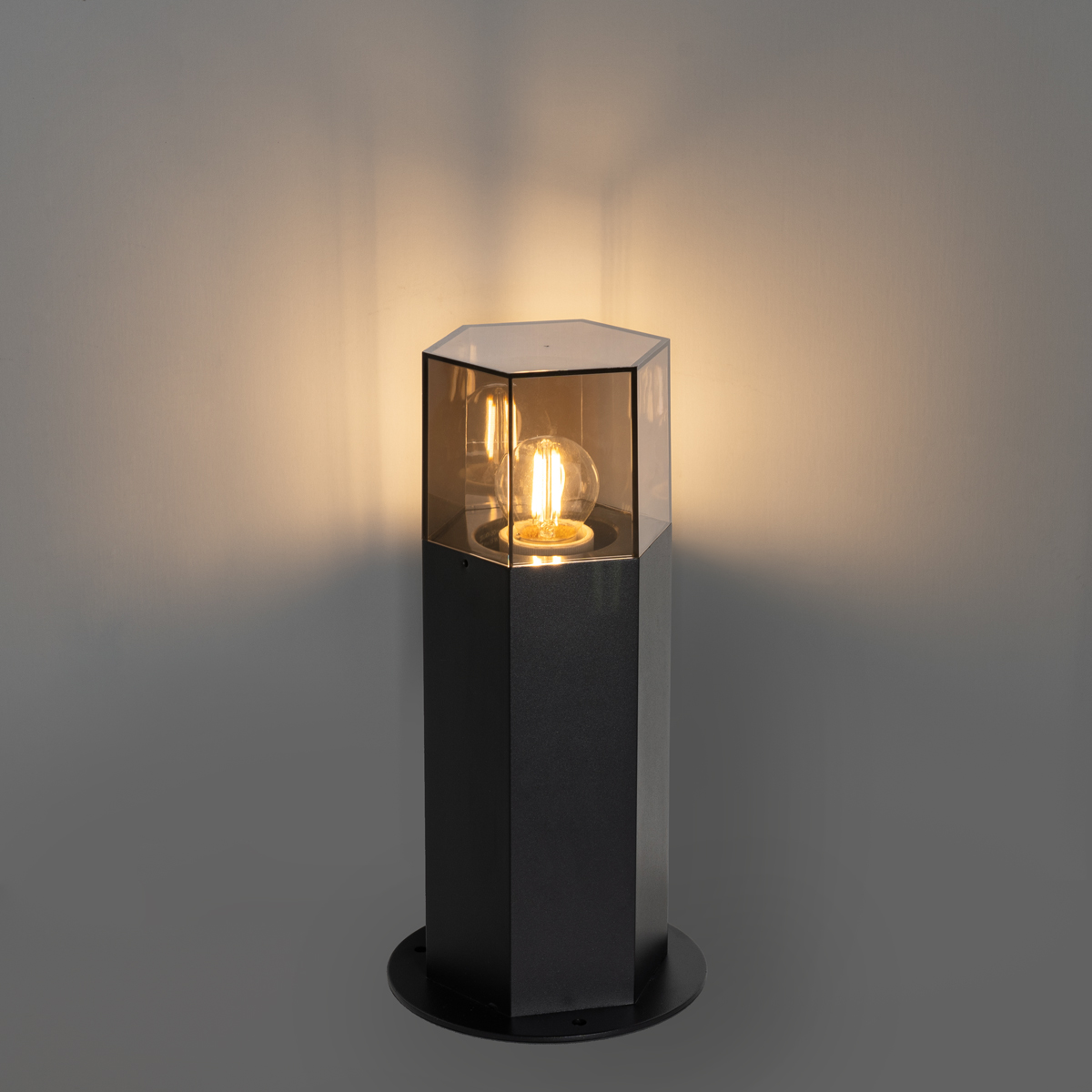 Standing Outdoor Lamp Black with Smoke Shade Hexagon 30 cm - Denmark