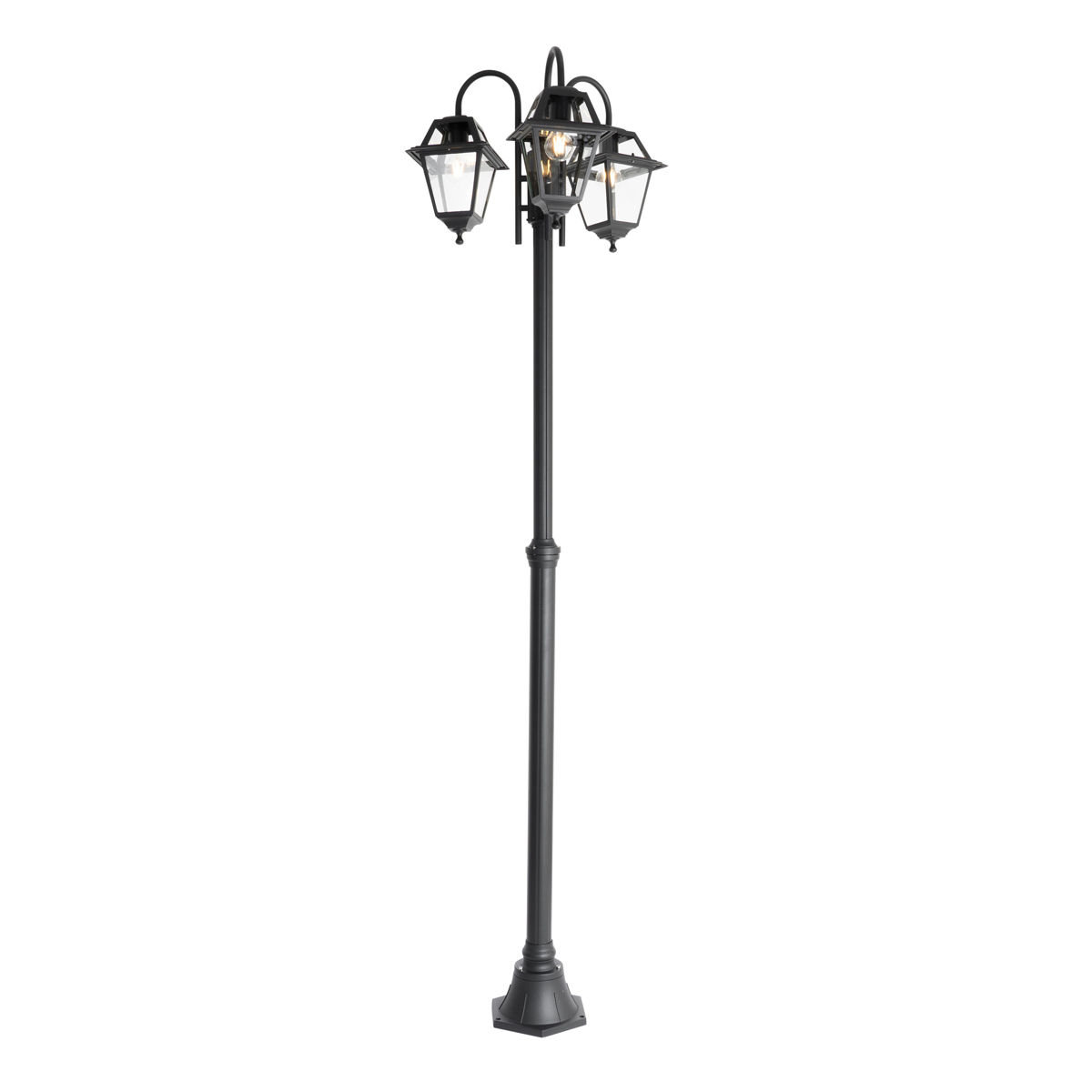 Lanterne d’extérieur classique noire 235 cm 3 lumières IP44 – Berta