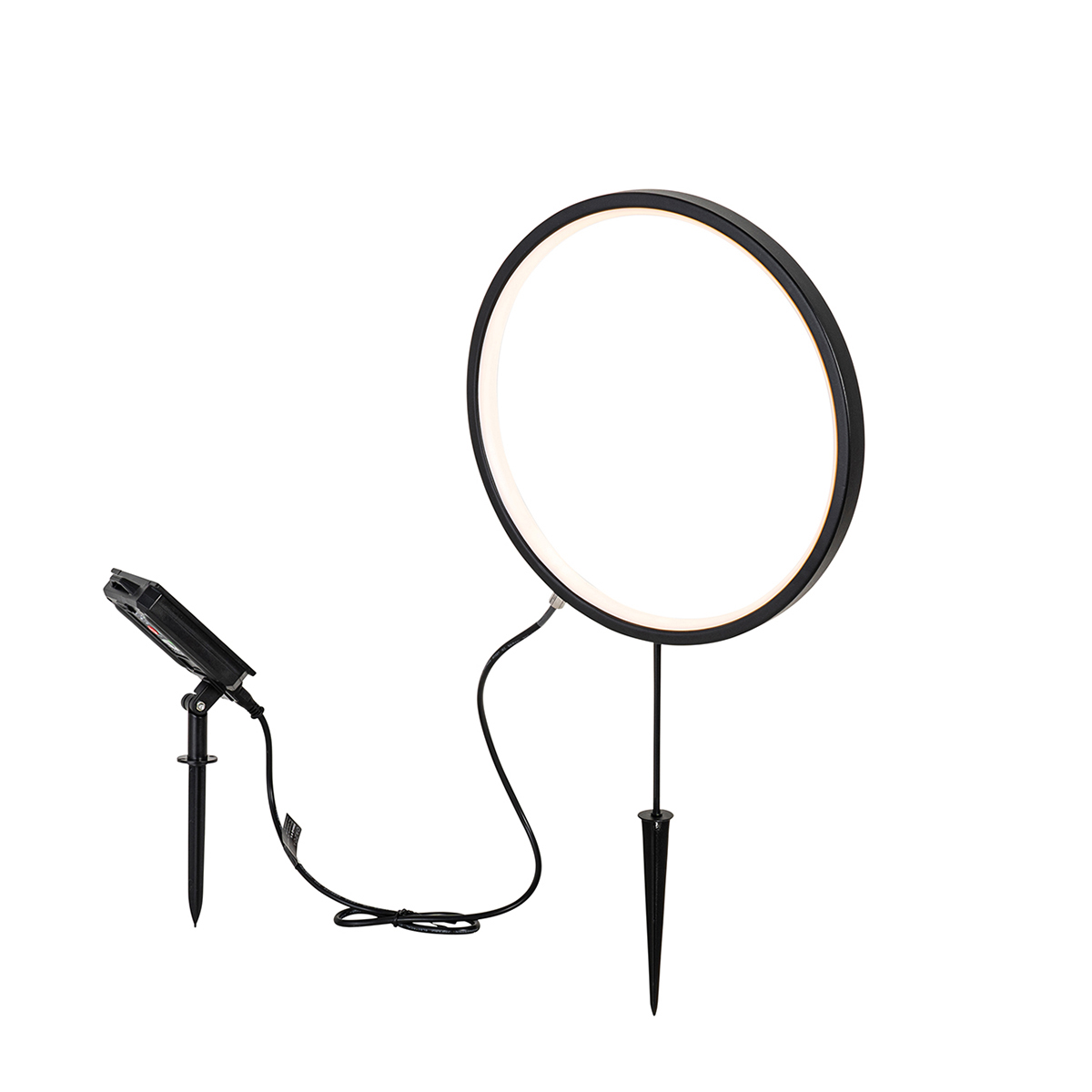 Lampă de sol neagră 60 cm cu LED reîncărcabil și solar IP65 - Adalind