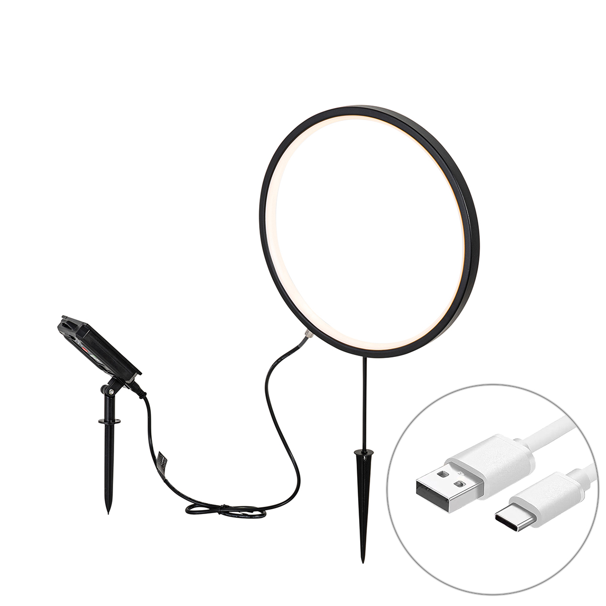 Tüskeszerű lámpa fekete 60 cm, újratölthető LED-del és napelemes IP65 - Adalind