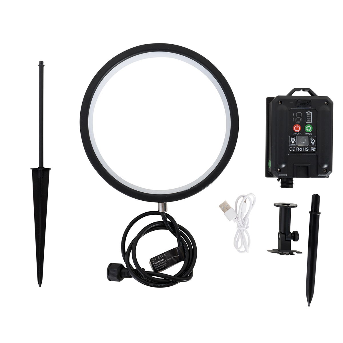 Juego de 2 luces de suelo negras de 50 cm con LED recargable y solar IP65 - Adalind