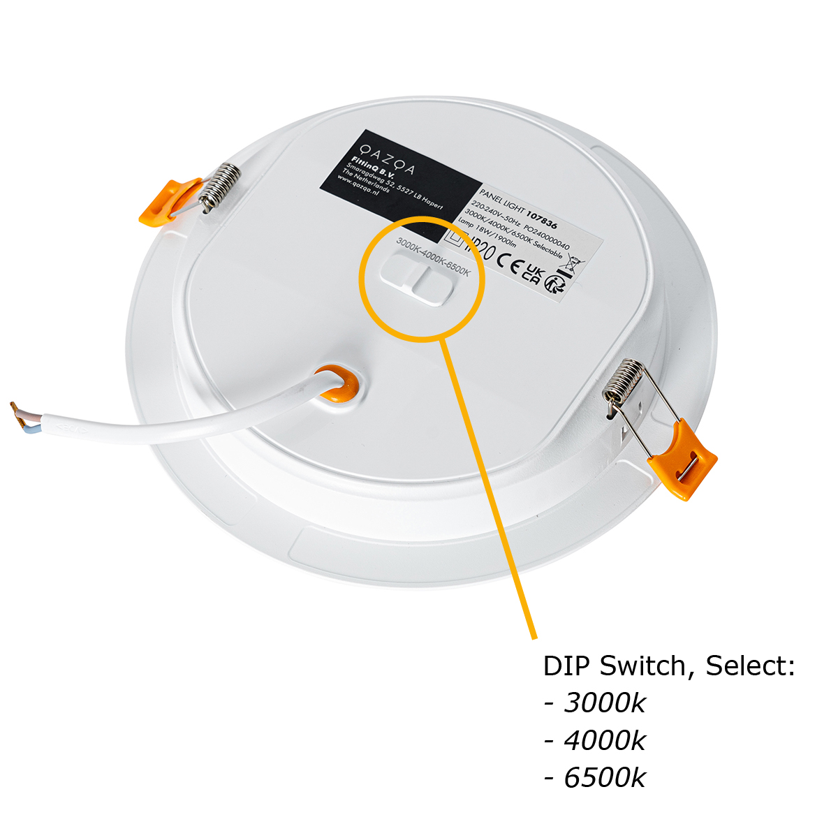 Foco empotrable blanco 17 cm con LED regulable en 3 pasos en Kelvin con interruptor DIP - Stephanie