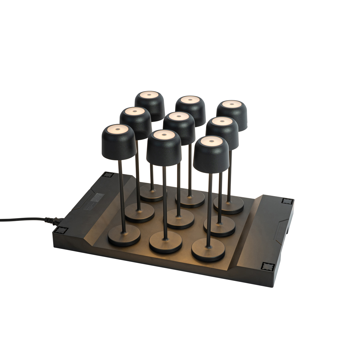 Ensemble de 9 lampes de table rechargeables noires avec station de charge – Raika