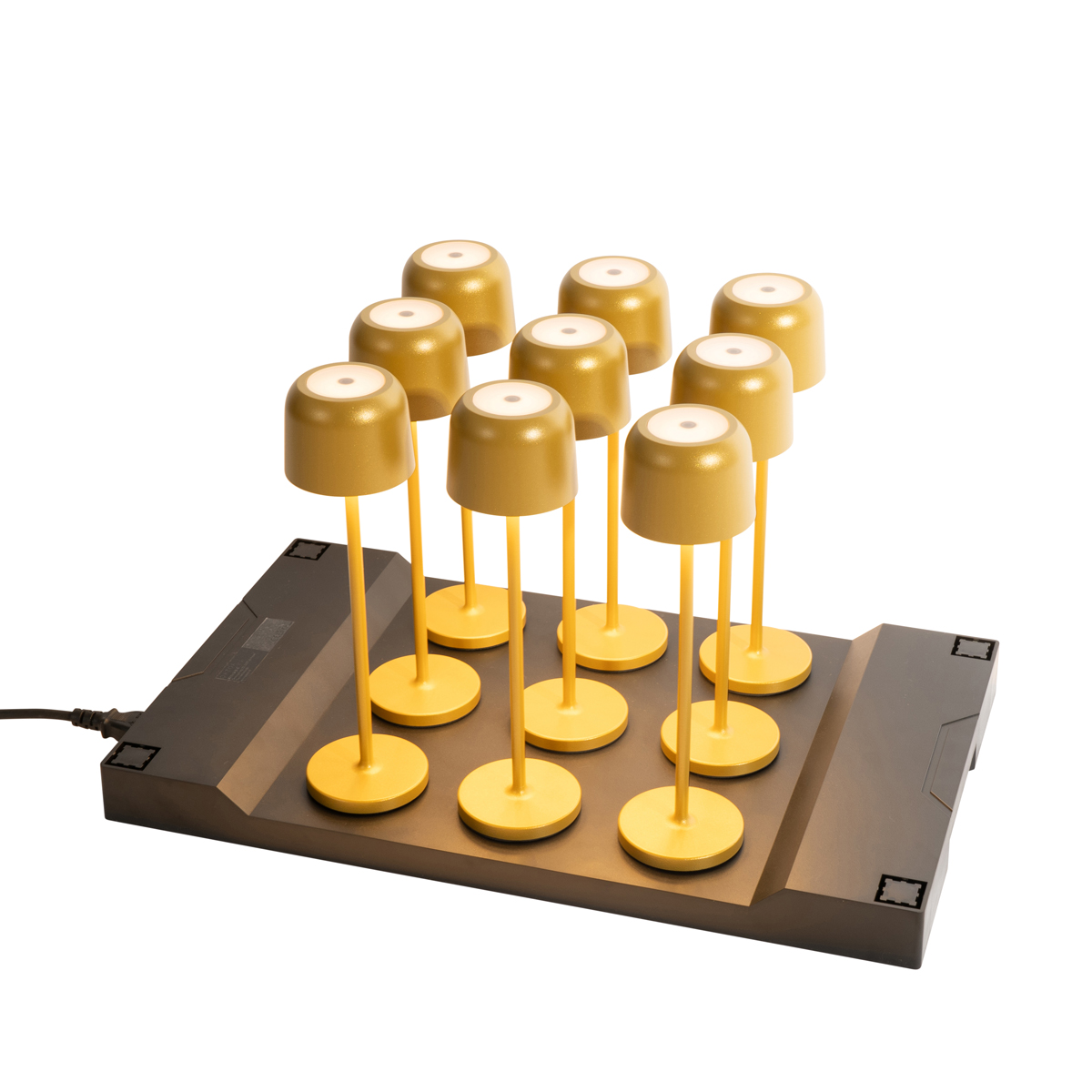 Ensemble de 9 lampes de table rechargeables Champignon Doré avec station de charge – Raika