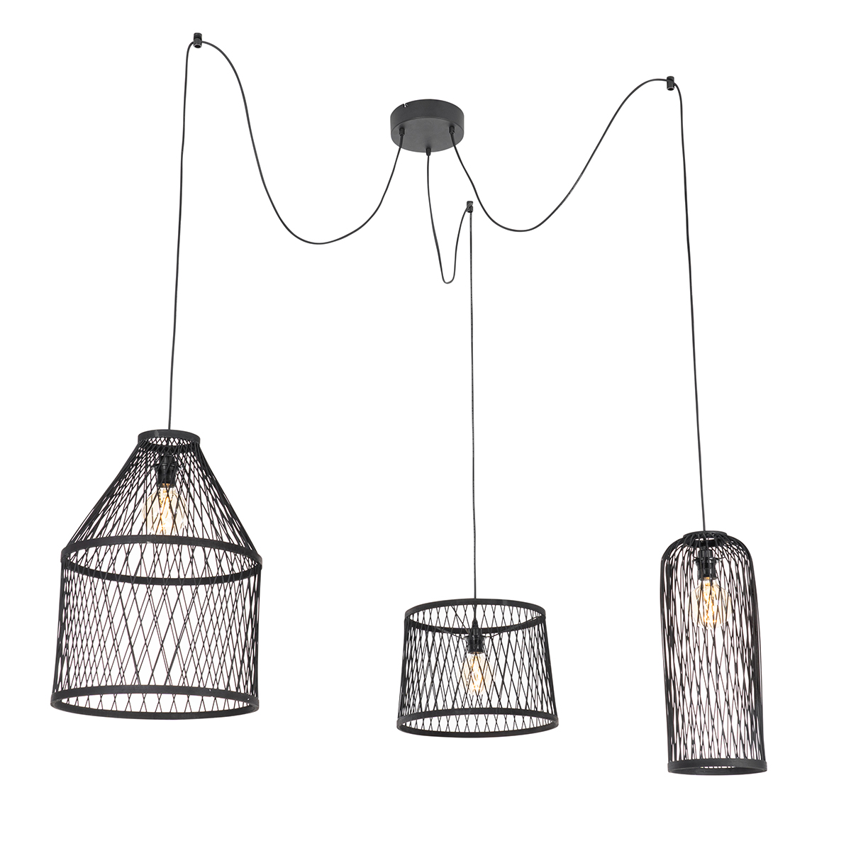 Inteligentné vonkajšie závesné svietidlo čierny ratan 3-svetlo vrátane LED - Calamus