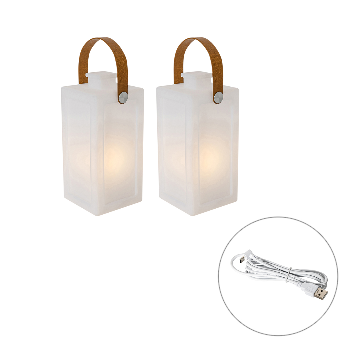 2 db-os asztali lámpa szett fehér lánghatással, újratölthető, IP44 - Stard