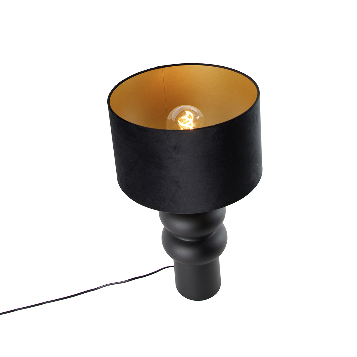 Lampada da tavolo di design con paralume in velluto nero con dettagli oro 35 cm - Alisia