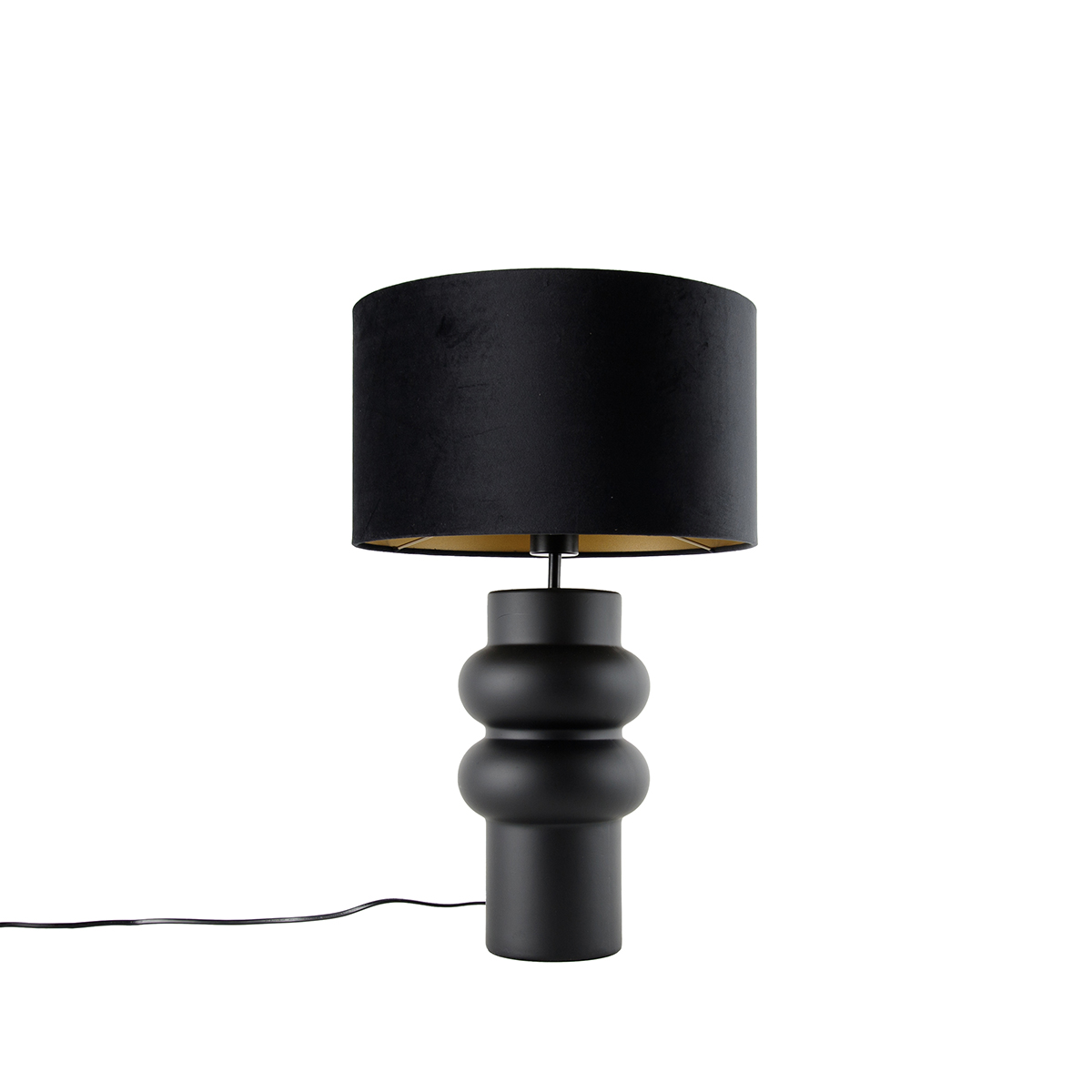 Lampe de table design abat-jour en velours noir noir avec or 35 cm - Alisia