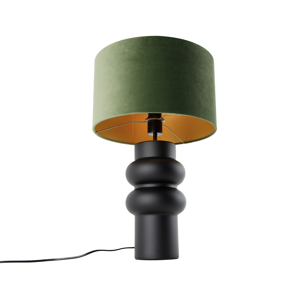 Lampada da tavolo di design con paralume in velluto nero verde con oro 35 cm - Alisia