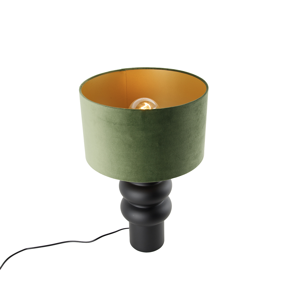 Lampada da tavolo di design con paralume in velluto nero verde con oro 35 cm - Alisia