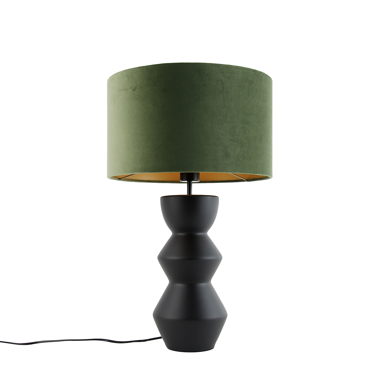 Design tafellamp zwart velours kap groen met goud 35 cm - Alisia