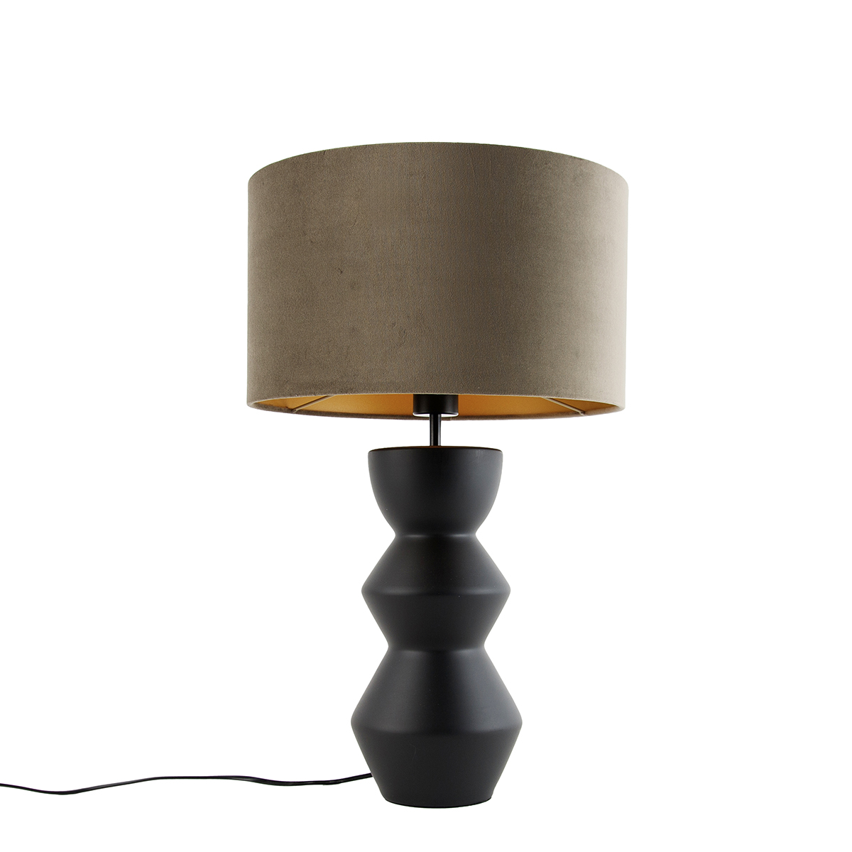Dizajnová stolná lampa čierna zamatová tienidlo taupe so zlatom 35 cm - Alisia