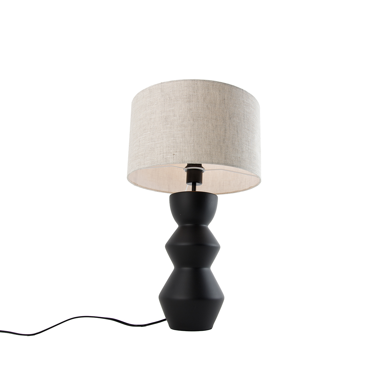 Lampada da tavolo di design con paralume in tessuto nero grigio chiaro 35 cm - Alisia