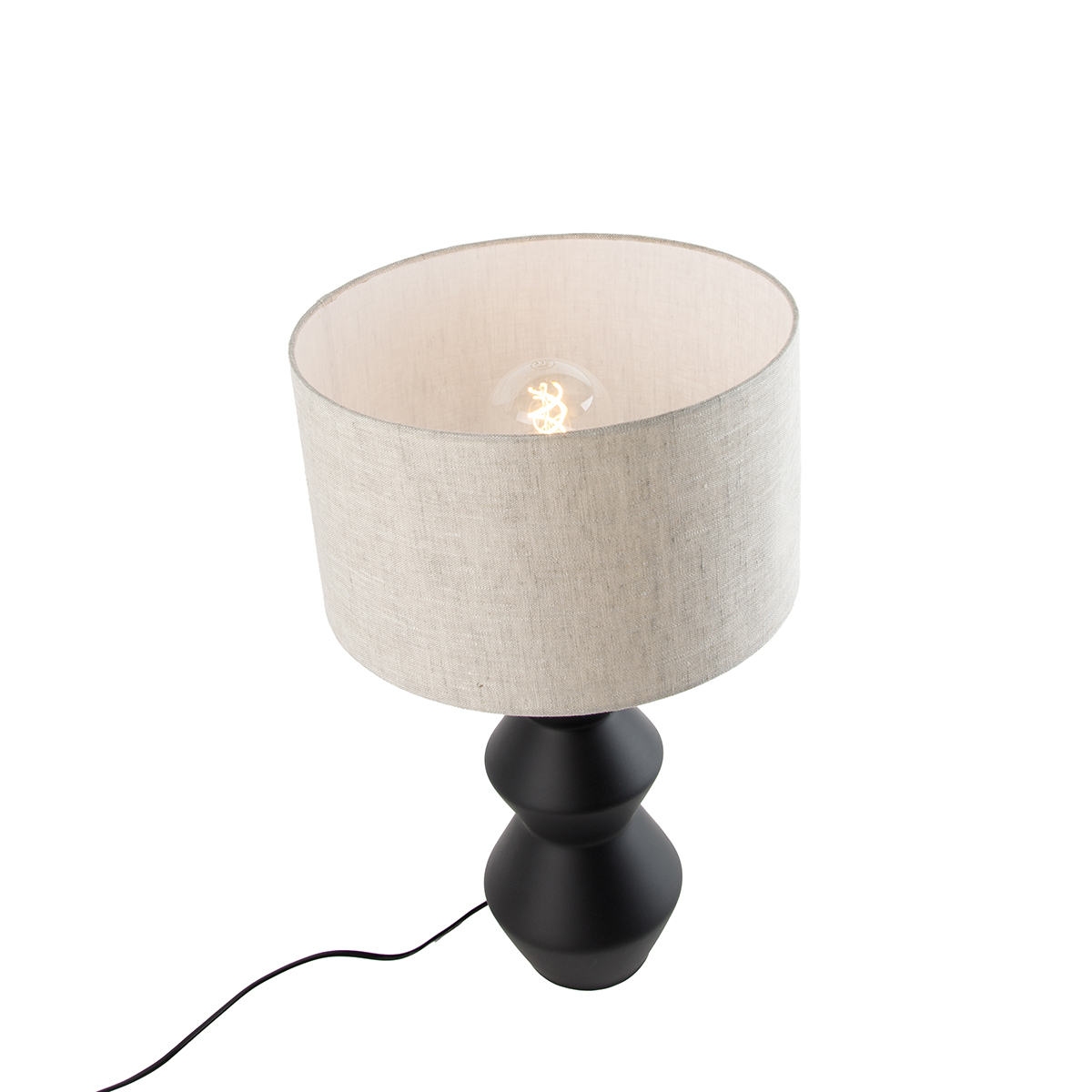 Lampada da tavolo di design con paralume in tessuto nero grigio chiaro 35 cm - Alisia