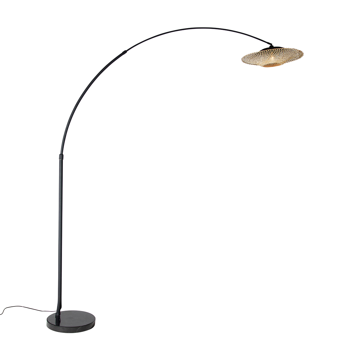 Moderná oblúková lampa čierna s orientálnym tienidlom a bambusom 50 cm - XXL Rina