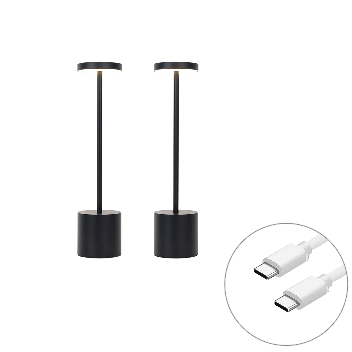 Set of 2 Outdoor Table Lamps Black Incl. LED and Dimmer Rechargeable - Dupont