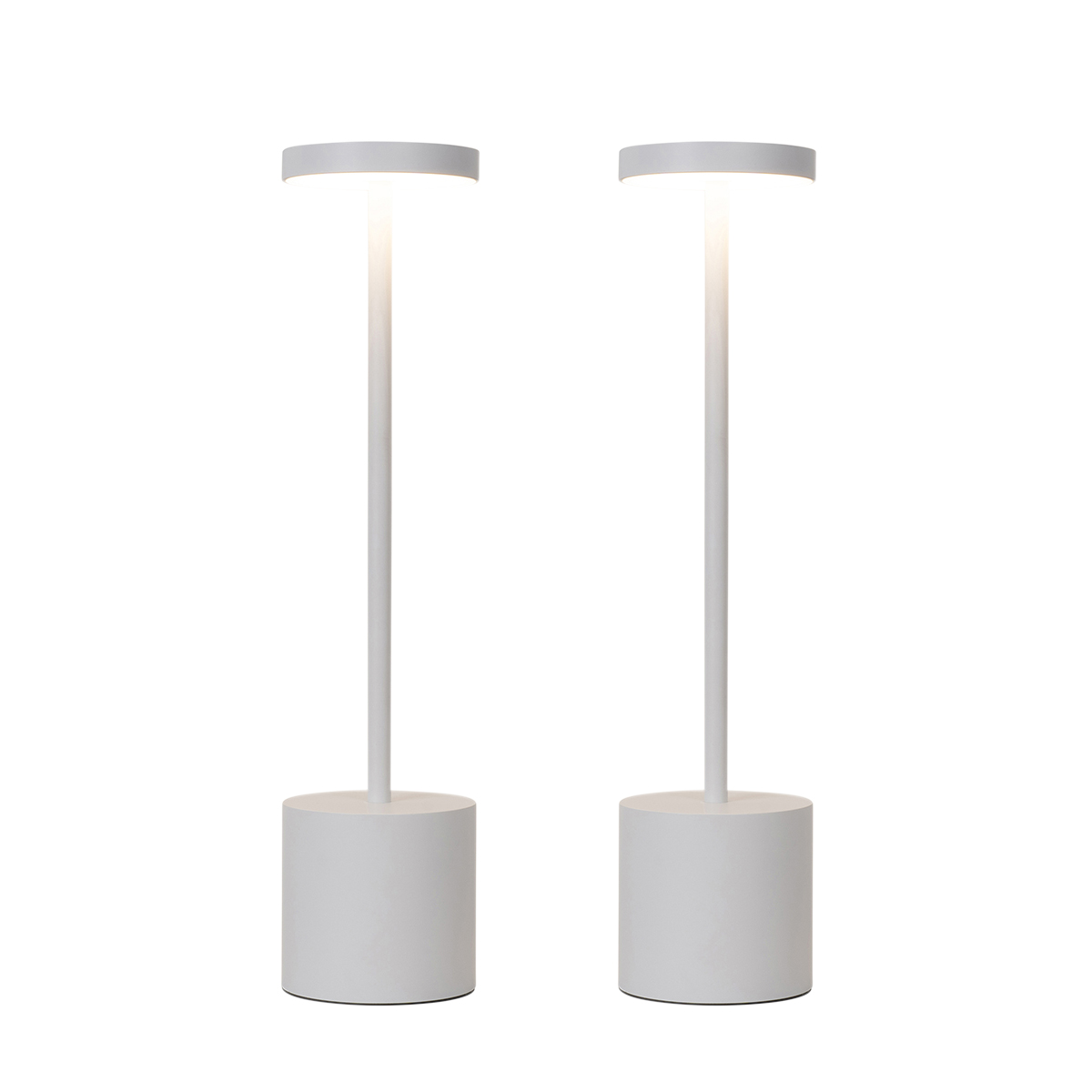 Ensemble de 2 lampes de table d’extérieur blanches avec LED et variateur rechargeable – Dupont