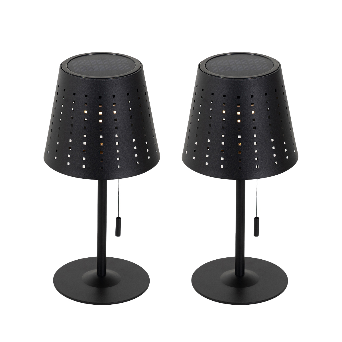 Ensemble de 2 lampes de table noires avec LED dimmable 3 niveaux rechargeables et solaires – Ferre