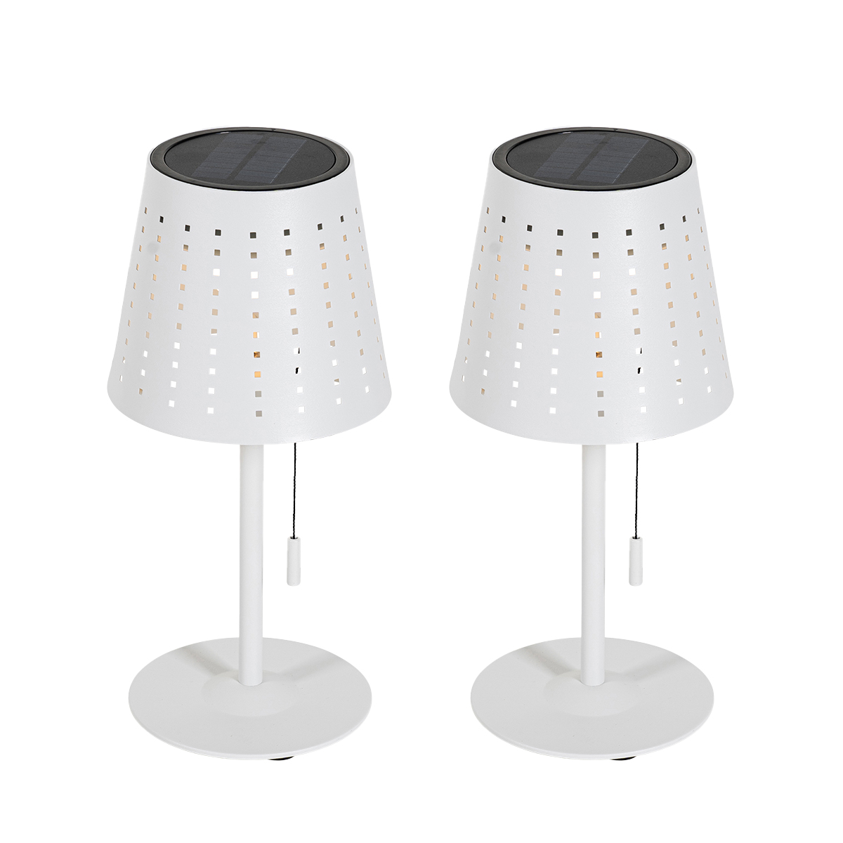 Lot de 2 lampes de table blanches avec LED 3 niveaux d’intensité rechargeables et solaires – Ferre