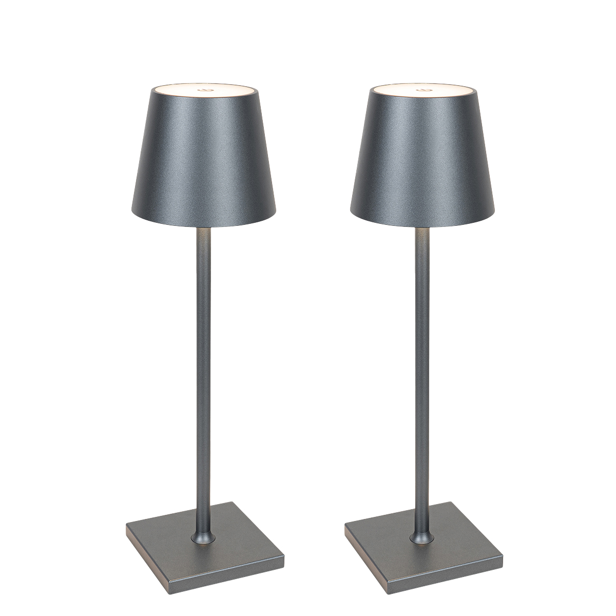 Ensemble de 2 lampes de table d’extérieur rechargeables grises avec LED et variateur – Janet