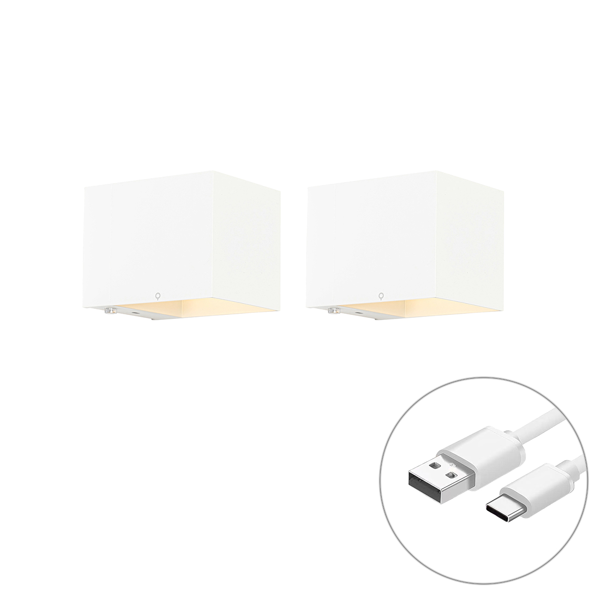 2 db-os fehér fali lámpa készlet, dimmerrel, újratölthető - Joris