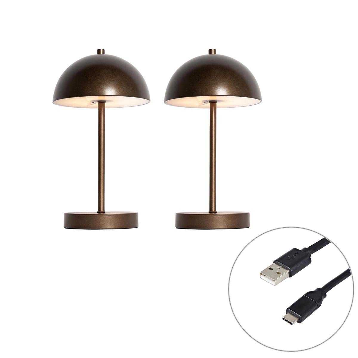 2 db-os kültéri asztali lámpa szett gomba alakú sötét bronz újratölthető - Keira