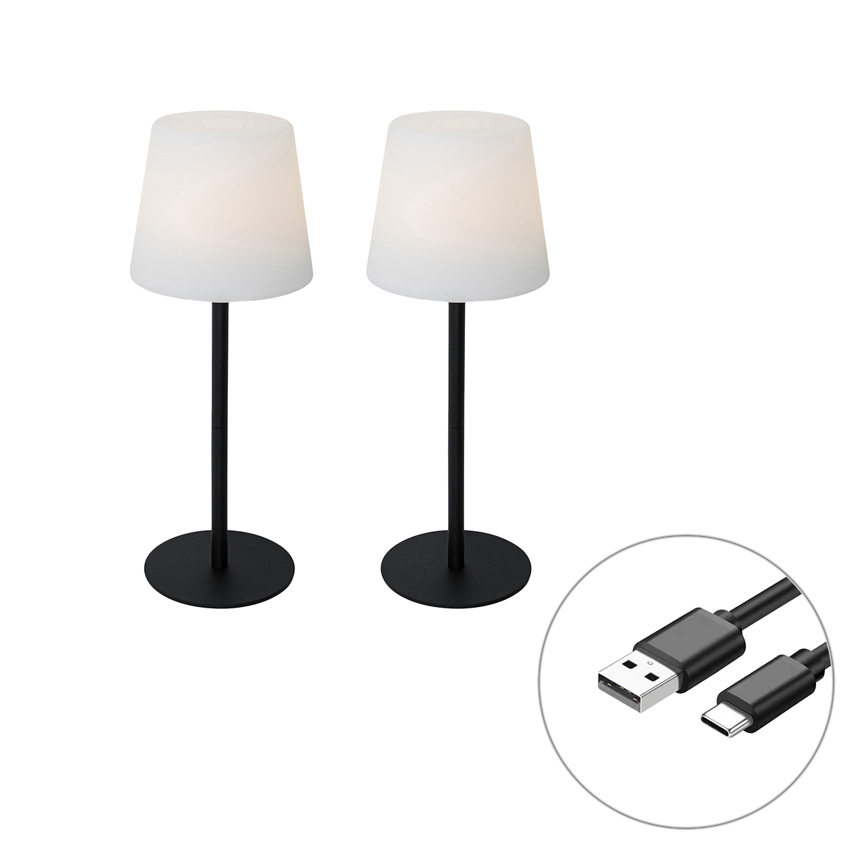 2 db fekete újratölthető asztali lámpa készlet 40 cm IP54 - Jude