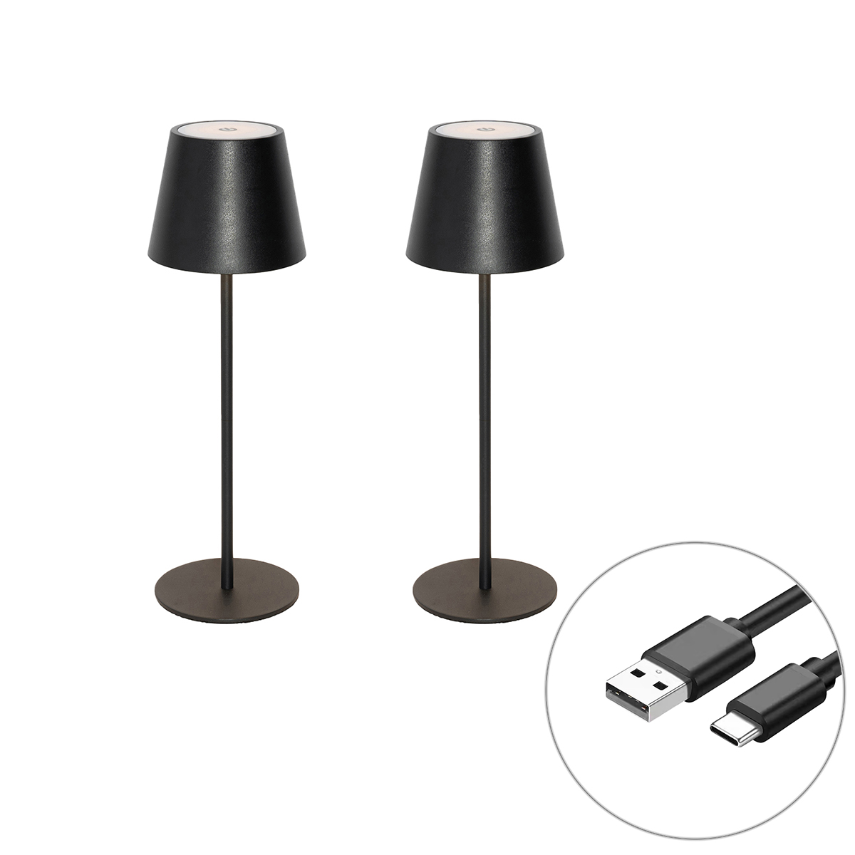 2 db asztali lámpa készlet fekete, dimmerrel és újratölthető - Murdock