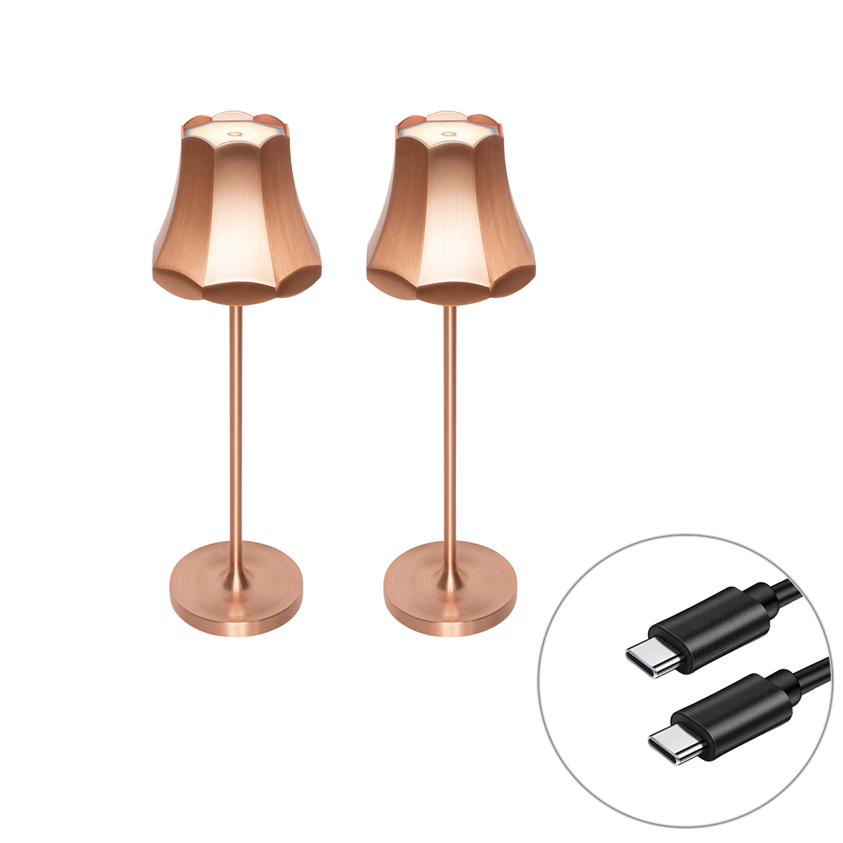 2 db Retro asztali lámpa készlet réz újratölthető IP44 - Granny