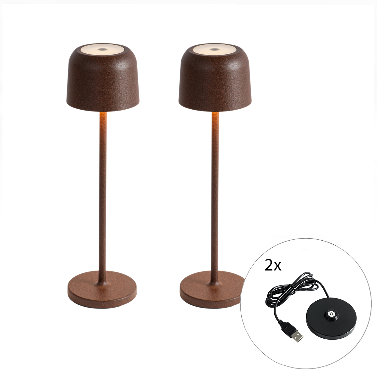Sada 2 stolových lamp hríb hrdzavohnedá vrátane nabíjacej stanice - Raika