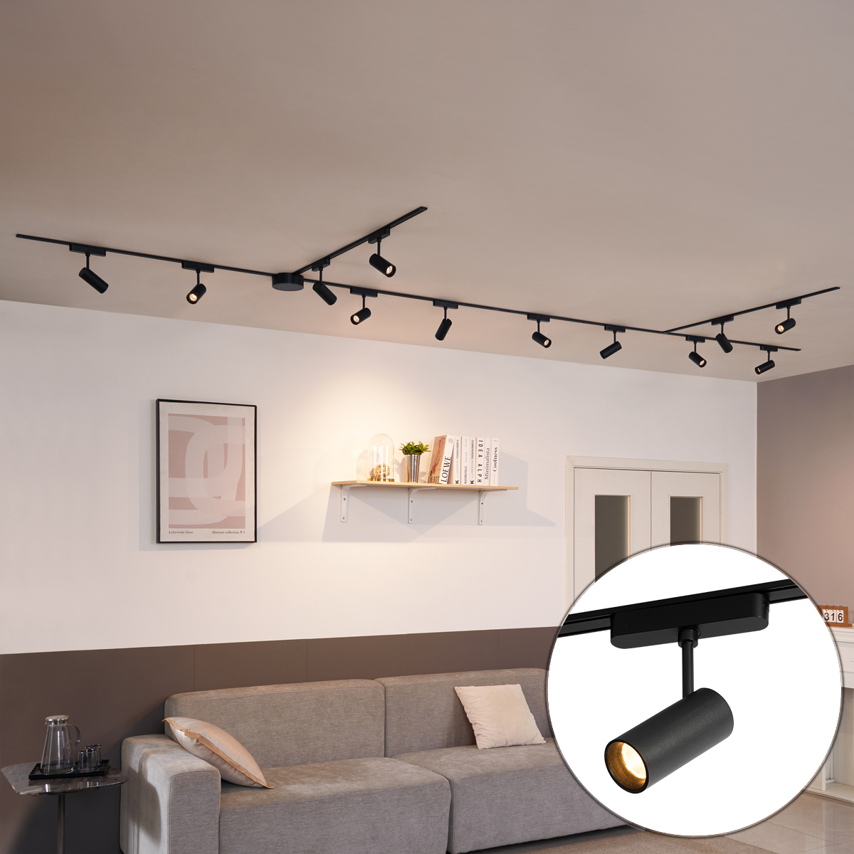 Moderný koľajnicový systém s 12 čiernymi bodovými svetlami 1-fázový 600 cm - Magnetic Gert