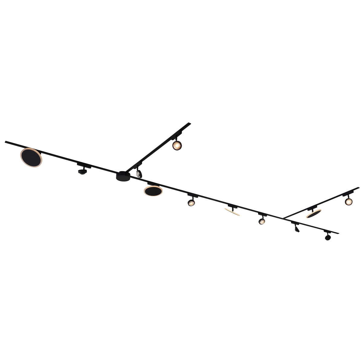Koľajnicový systém s 8 reflektormi a 4 stropnými svetlami čierny 1-fázový - Magnetic Lance Puk