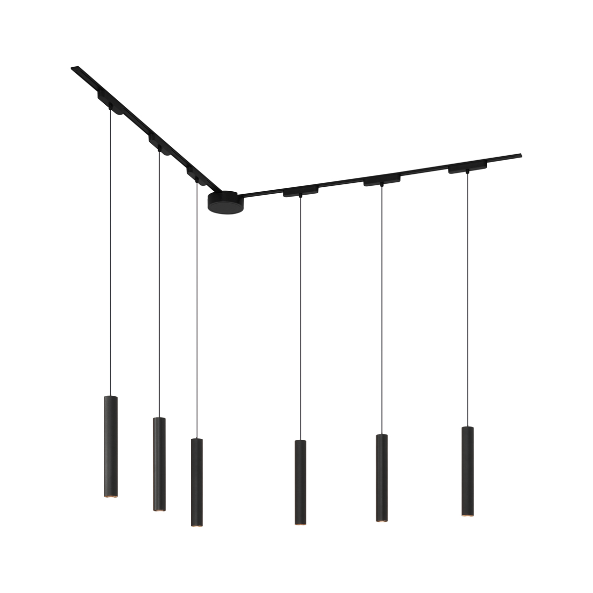 Moderný koľajnicový systém s 6 čiernymi závesnými svetlami 1-fázový - Magnetic Cassie