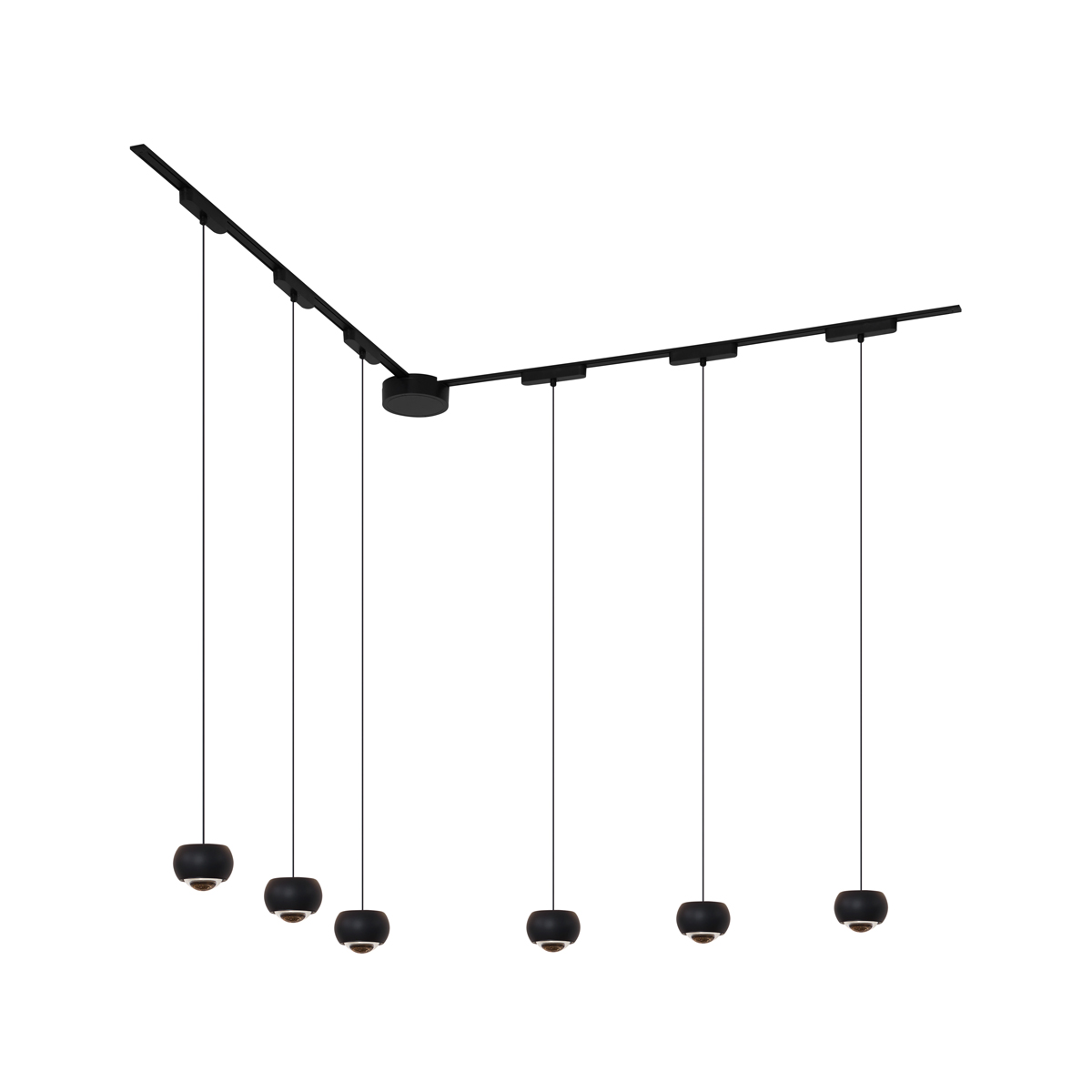 Moderný koľajnicový systém s 6 čiernymi závesnými svetlami 1-fázový - Magnetic Lance