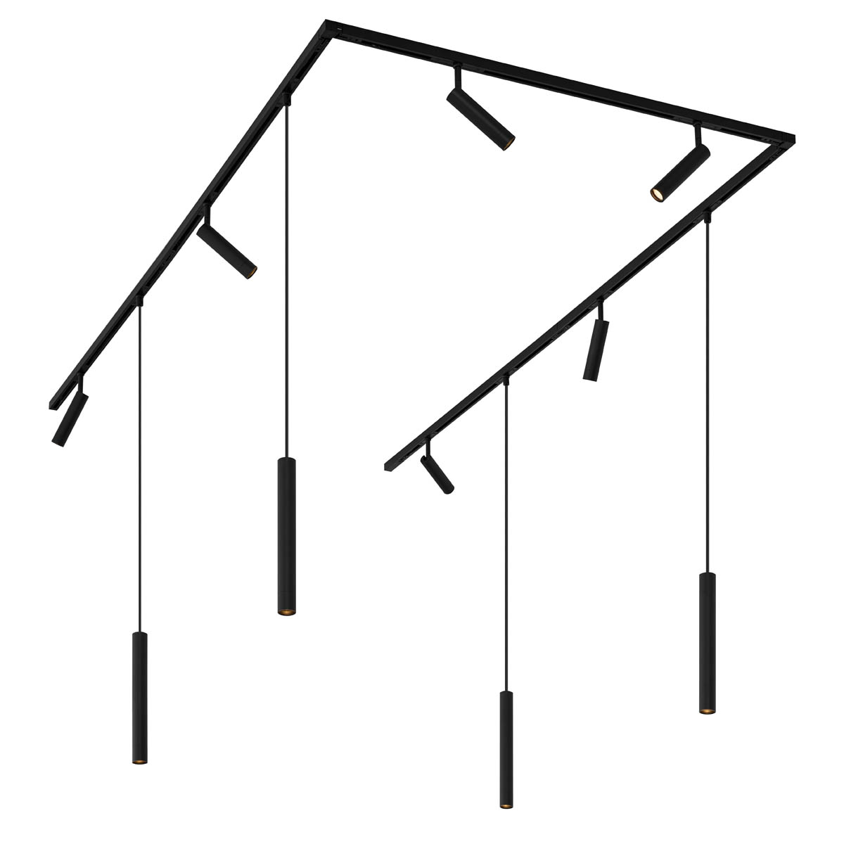 Moderný koľajnicový systém s 6 reflektormi a 4 závesnými svetlami čierny 1-fázový - Slimline Uzzy Keno