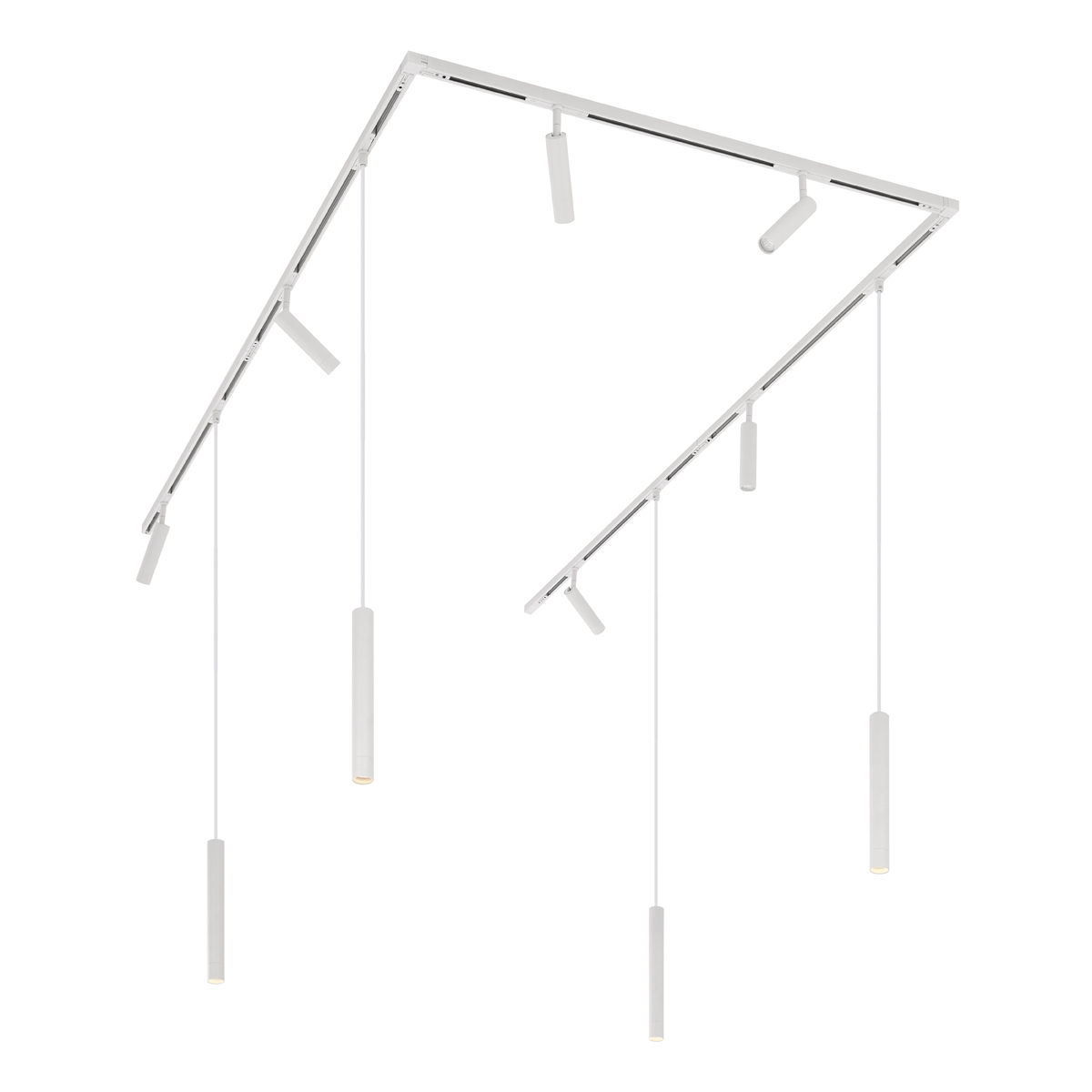 Modern sínrendszer 6 spotlámpával és 4 függőlámpa fehér 1 fázisú - Slimline Uzzy Keno