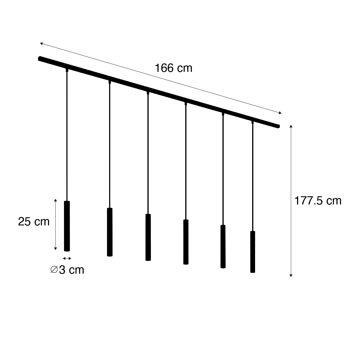 Sistema de iluminación de riel moderno con 6 luces colgantes negras monofásicas - Slimline Keno