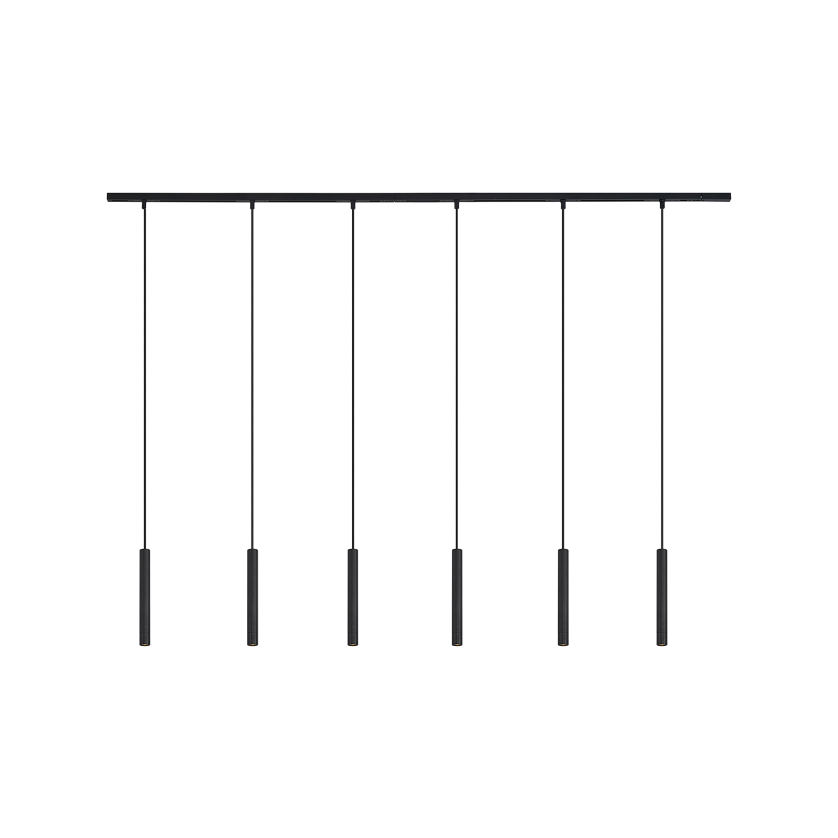 Sistema de iluminación de riel moderno con 6 luces colgantes negras monofásicas - Slimline Keno