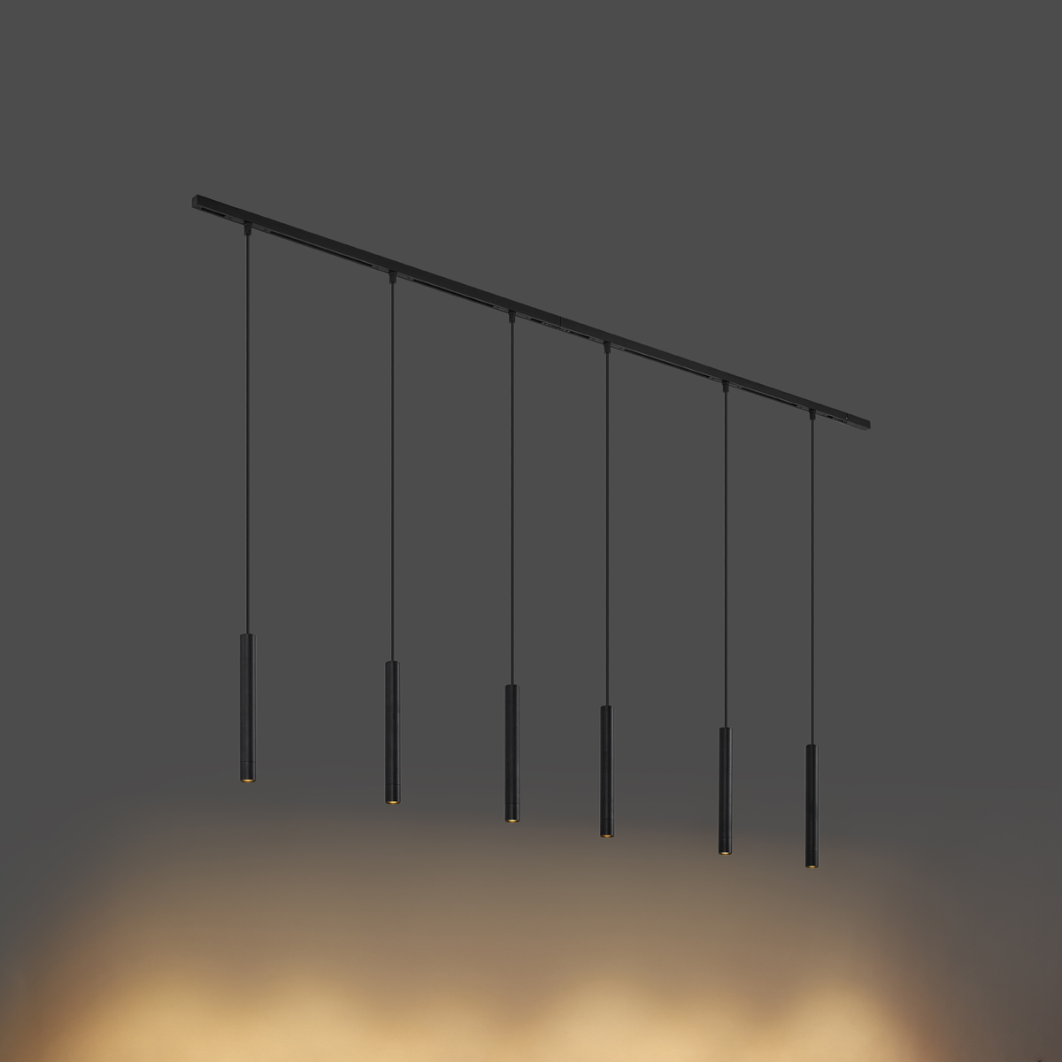 Sistema de iluminación de riel moderno con 6 luces colgantes negras monofásicas - Slimline Keno