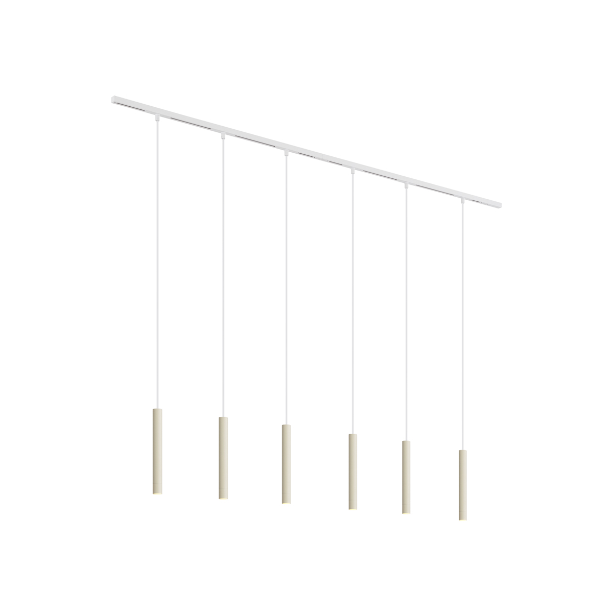 Modern sínrendszer 6 fehér függőlámpa beépítéssel, bézs színű, 1 fázisú - Slimline Keno