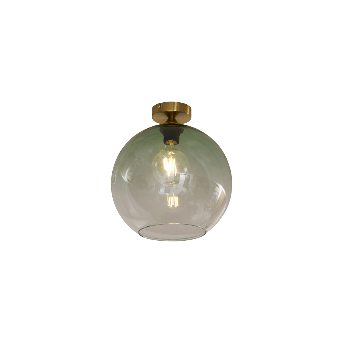 Stropné svietidlo Art Deco mosadzné so zeleným sklom - Sandra