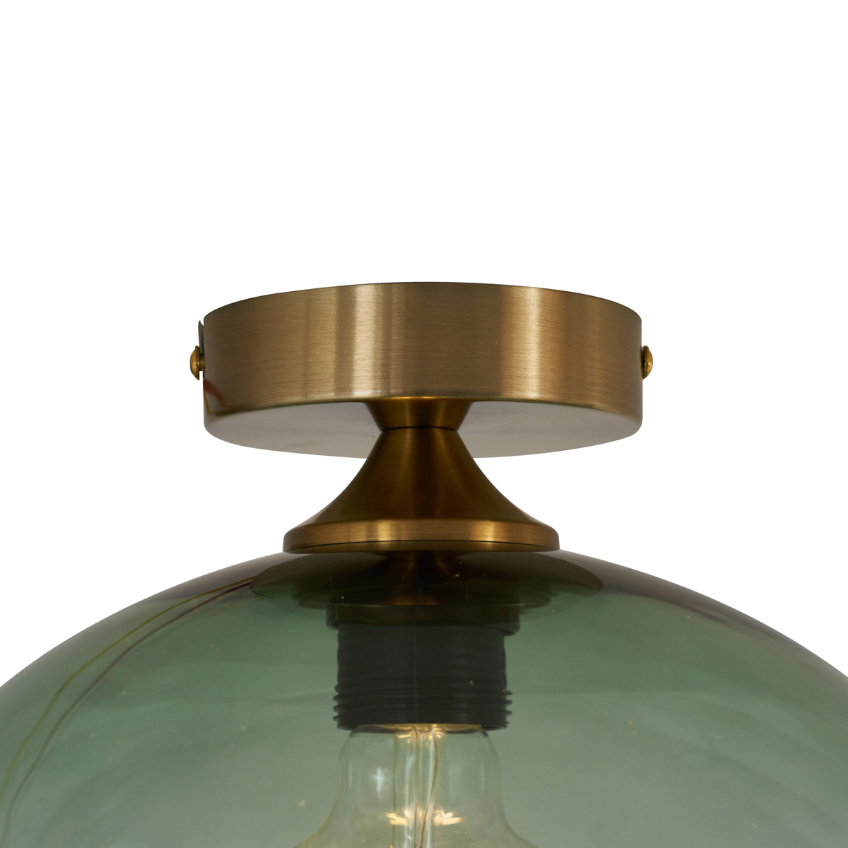 Plafonnier Art Déco Laiton avec Verre Vert - Sandra
